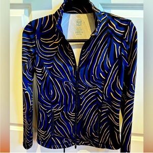 J. McLaughlin Blue, brown and White stretch full zip top